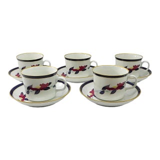 1990s Arita Ware Tea Cups & Saucers Fukagawa Tsubaki Japan- 10 Pieces For Sale