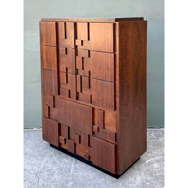 Lane Furniture Vintage Lane Brutalist Lane “Staccato” Tall Chest of Drawers For Sale - Image 4 of 12