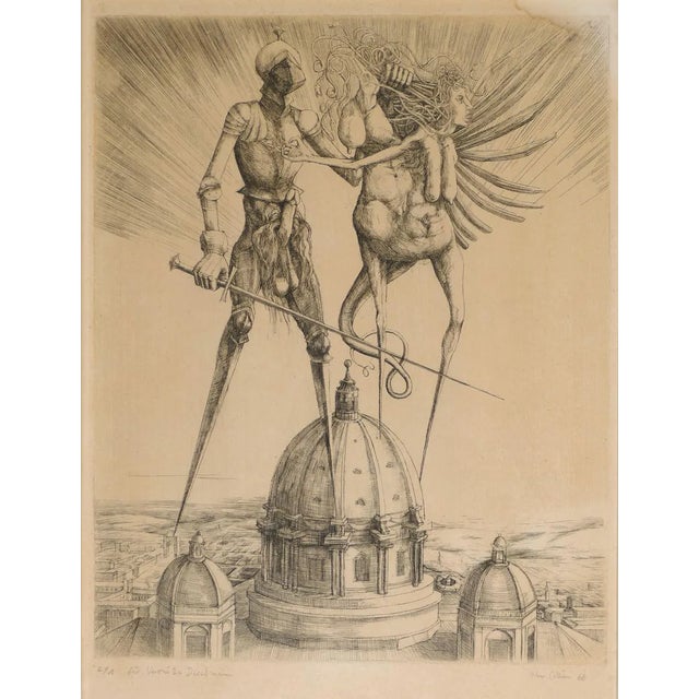 Fantastic Scene above Saint Peter - Original Etching by P. Collien - 1966 1966 For Sale