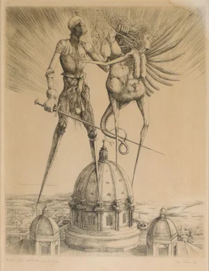 Fantastic Scene above Saint Peter - Original Etching by P. Collien - 1966 1966