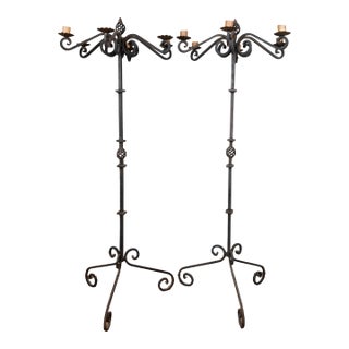 Late 20th Century Pair of Wrought Iron Candelabra For Sale
