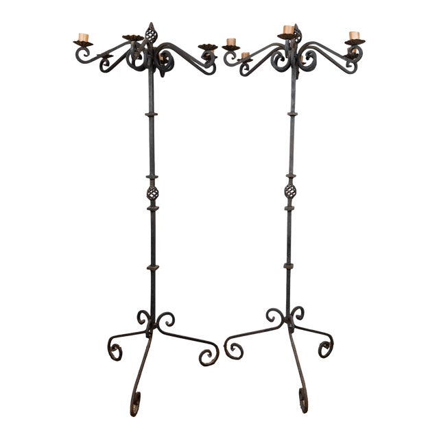 Late 20th Century Pair of Wrought Iron Candelabra For Sale