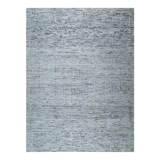 9x12 Gray Hand-Knotted Silk Subtle Textured Field Solid Open Modern Carpet Rug For Sale