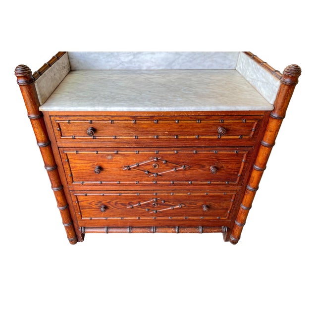 Antique French Commode in Faux Bamboo and Marble with Mirror, 1890s For Sale - Image 11 of 13