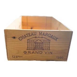 Chateau Margaux 1990 Wooden Wine Crate – Authentic French Bordeaux Grand Vin – Vintage 12 Bottle Box For Sale