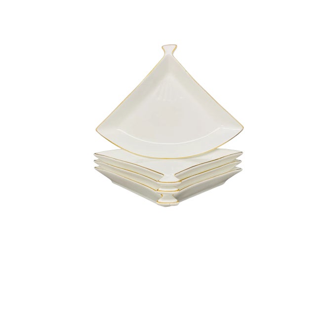 Vintage Uchiwa Fan Shaped Porcelain Plates with Gold Edge a set of 4. The perfect addition to your next sushi service at...