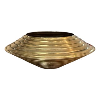 Vintage Large Aged Brass Stepped Vessel / Centerpiece/ Bowl / Vase / Cachepot / Planter For Sale