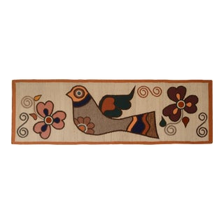 Large Horizontal Mid Century Folk Art Peace Bird Flowers Textile Art Tapestry Wallhanging For Sale