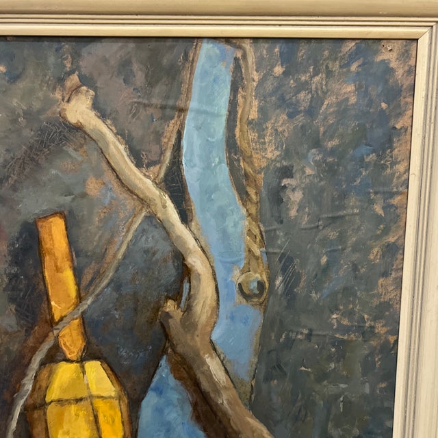 Blue 20th Century Oil on Board European School Still Life Impressionist Style Composition Framed For Sale - Image 8 of 11