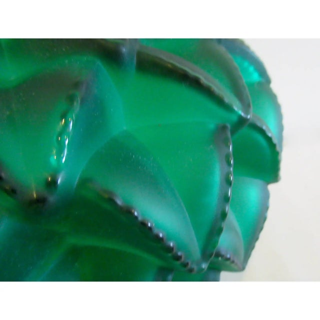 Glass C .1998 Design Lalique France Signed "Languedoc," Green Large Vessel/Vase For Sale - Image 7 of 11