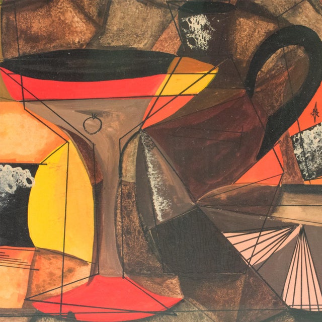 Cubist Still Life Gouache Painting by a Derek Ching, Late 20th Century For Sale In Atlanta - Image 6 of 12