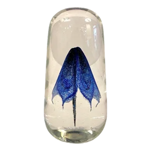 1980s Tall Art Glass Blue Swirl Jellyfish Paperweight