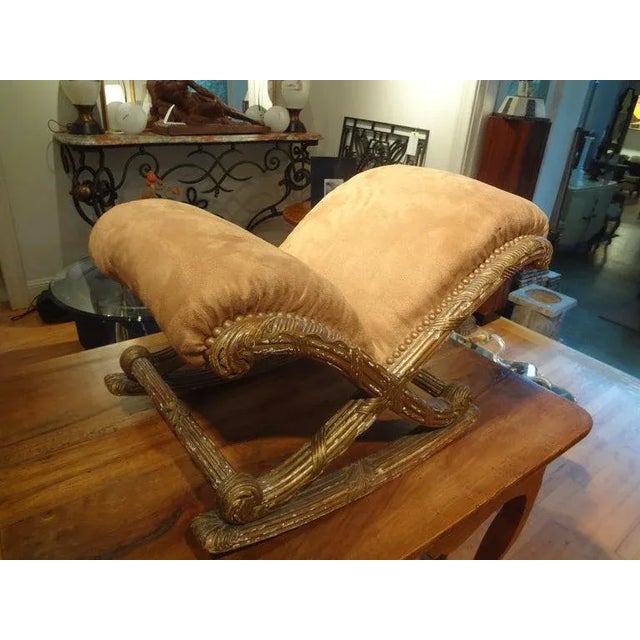 Unusual antique French Napoleon III giltwood footstool, stool or tabouret with beautiful patina. This great French Louis...