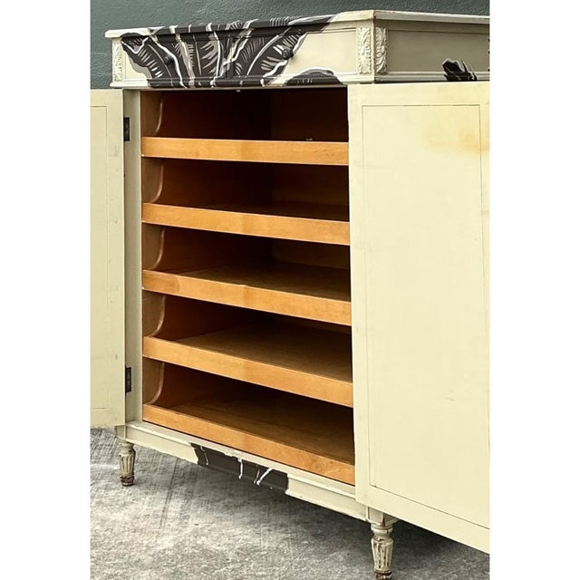 Wood Vintage Banana Leaf Hand Painted Cabinet For Sale - Image 7 of 14