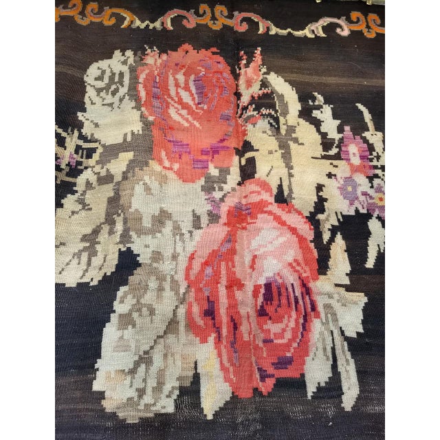 Vintage Caucasian Karabagh Kilim, Floral wreath Design, Handwoven Wool, 5' x 14' For Sale - Image 16 of 17