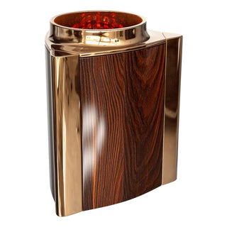 "Victoria" Ice Bucket With Bronze and Walnut, Handmade For Sale