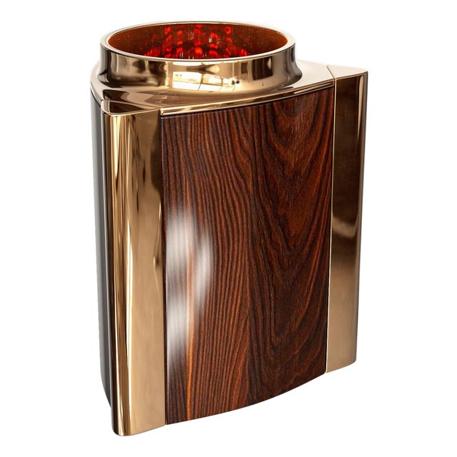 "Victoria" Ice Bucket With Bronze and Walnut, Handmade For Sale