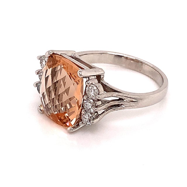 Diamond Morganite Ring 14k Gold 5.60 TCW Certified, Size 6.75 For Sale - Image 9 of 13