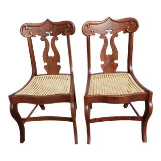 American Empire Flame Mahogany Cane Seat Chairs, Circa 1890s - a Pair For Sale