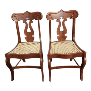 American Empire Flame Mahogany Cane Seat Chairs, Circa 1890s - a Pair