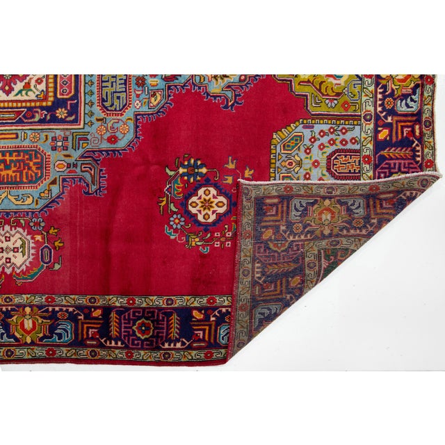 Red Red Vintage Persian Tabriz Hand-Knotted Wool Rug With Medallion Motif For Sale - Image 8 of 10