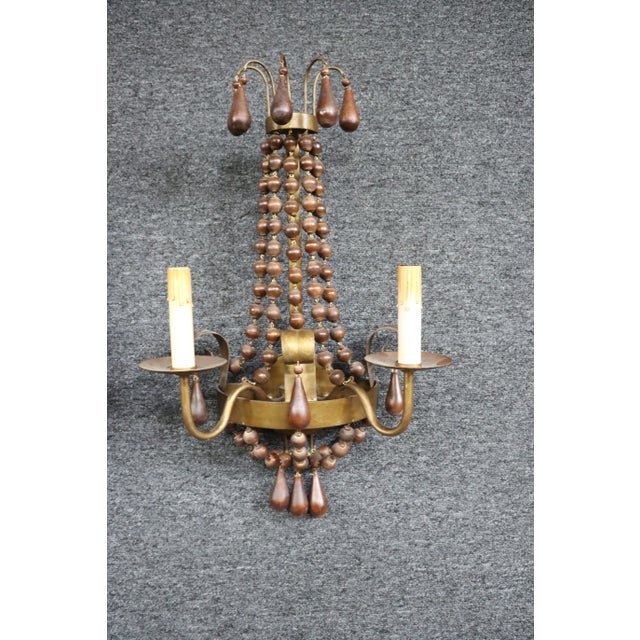 Mid Century Wood Beaded Wall Sconce/Pair For Sale In Philadelphia - Image 6 of 6
