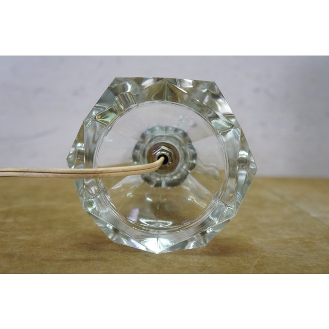 2 Mid Century Etched Glass Crystal Hurricane Candlestick Boudoir Lamps 20" For Sale - Image 18 of 18
