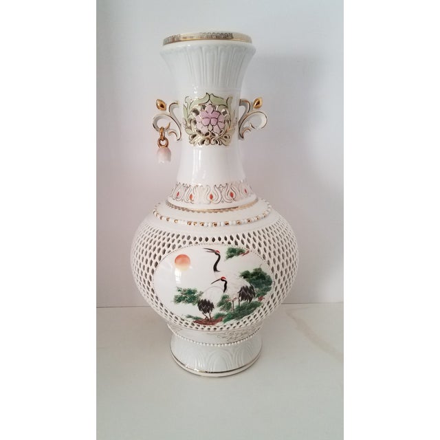 Ceramic Reticulated, Beaded, Hand Painted Porcelain Vase, Monogram Marks For Sale - Image 7 of 7