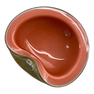 Vintage Murano Cased Glass Biomorphic Bowl Coral Pink Gold Aventurine by Archimede Seguso For Sale