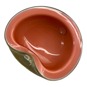 Vintage Murano Cased Glass Biomorphic Bowl Coral Pink Gold Aventurine by Archimede Seguso