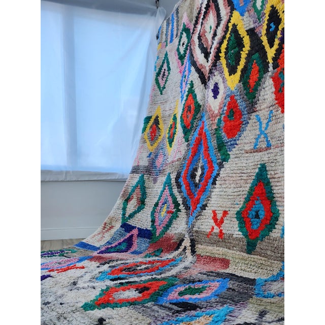 Multicolor Diamond Handwoven Wool Moroccan Boujaad Rug For Sale - Image 10 of 12