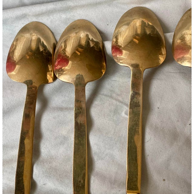 Mid 20th Century Mid 20th Century Set of 5 Rosewood & Brass Ice Iced Tea Drink Spoons Flatware For Sale - Image 5 of 9