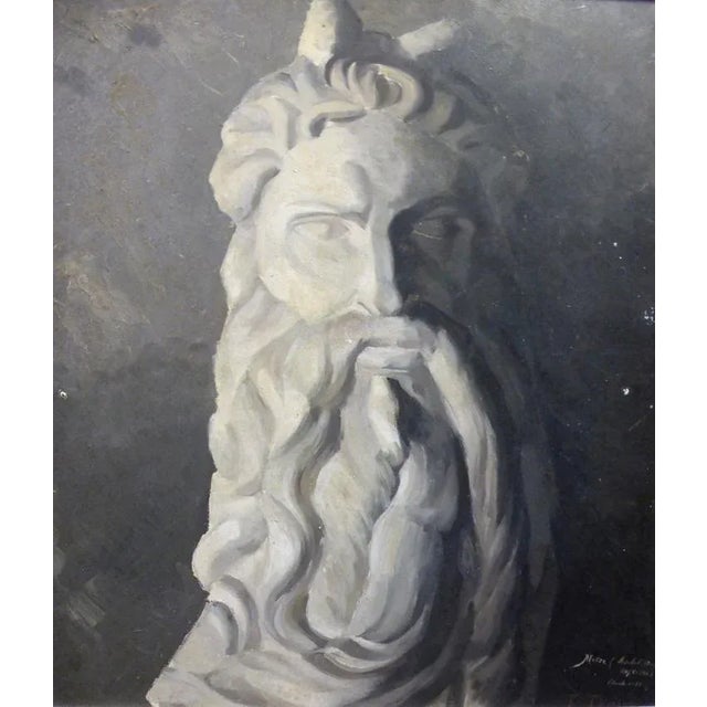 Portrait of Moses from the 19th century, oil on wood panel. At the bottom right there is the inscription ''Moses...