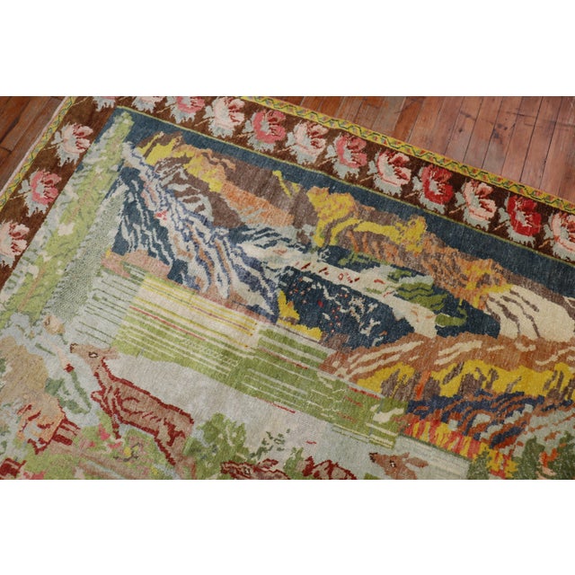 Zabihi Collection Running Deers Pictorial Vintage Karabagh Rug For Sale In New York - Image 6 of 6