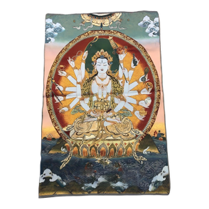 Mid 20th Century Xizang Embroidery and Brocade Thangka Buddha Painting - Wrathful Deity Protector Wall Art - Hand Painted Buddhist Sacred Scroll