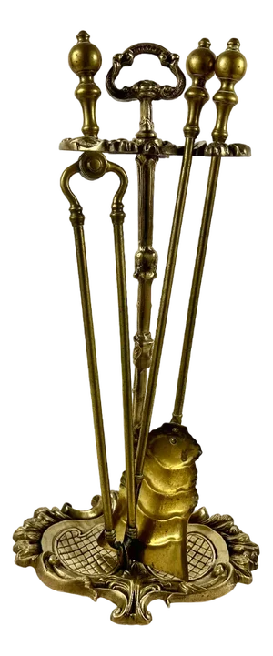 Vintage Baroque Style Bronze Fireplace Tools, France, 1950s, Set of 4
