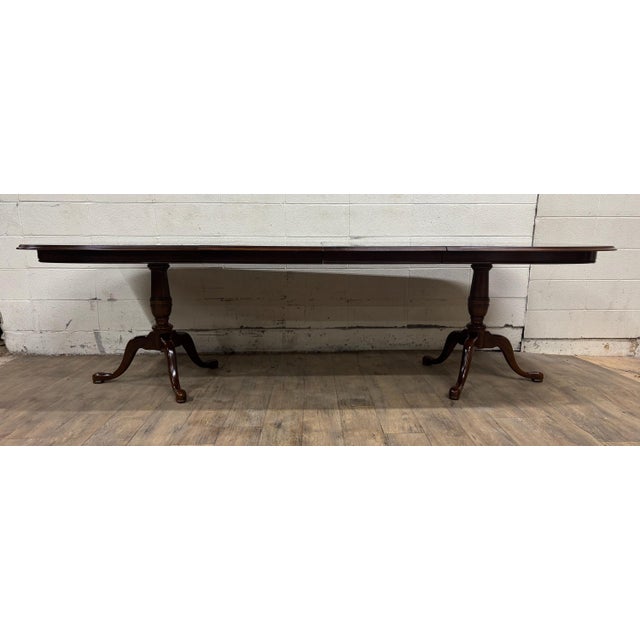 Brown Vintage Drexel Georgian Style Cherry Double Pedestal Dining Table For Sale - Image 8 of 16