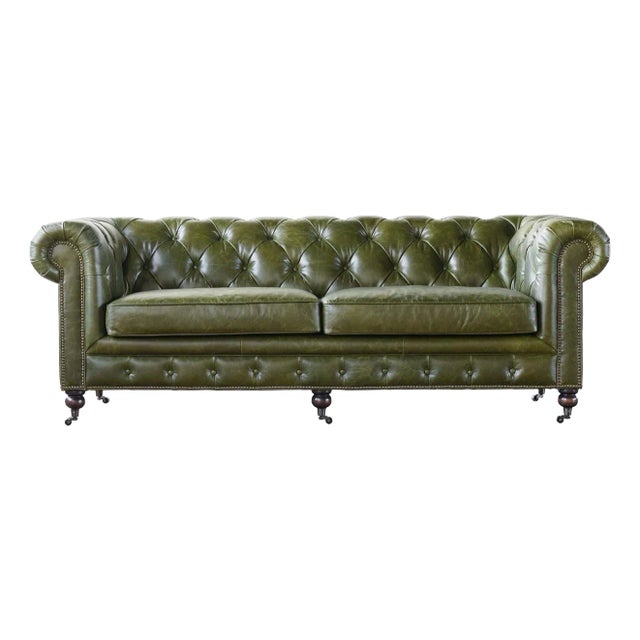 Matthew Izzo Home the Churchill Great Britain, Green Chesterfield Sofa 87” For Sale