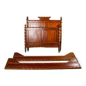Late 19th-C. French Aesthetic Movement Faux Bamboo Carved Pine Bed - F/Q