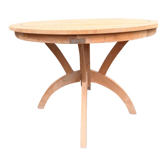 Modern Solid Teak Round Pedestal Outdoor Dining Table For Sale