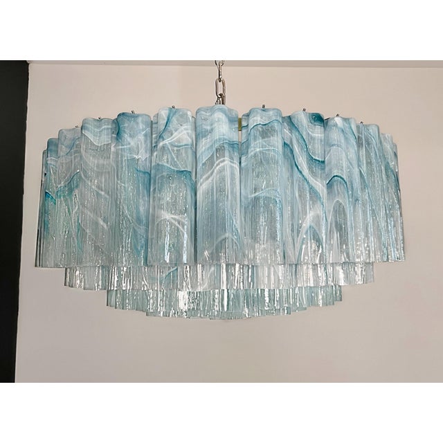 Large Murano Glass Chandelier with 101 Blue Alabaster Glass Tube, 1990s For Sale - Image 4 of 17