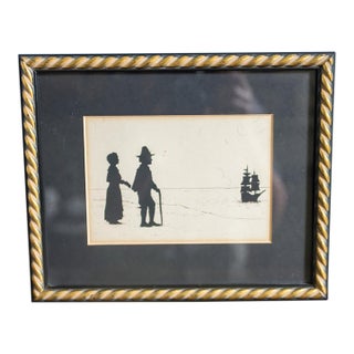 Antique Pilgrim Silhouette C. 1920 Framed Cut Paper & Ink Art, Signed Provenance Judge Charles Barker Wheeler, New York Supreme Court For Sale