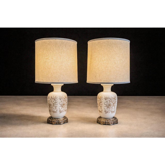 Mid-Century Modern Vintage Table Lamps With Rose Motif, Unknown, 1960s - a Pair For Sale - Image 3 of 8