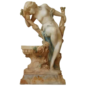 Italian Art Nouveau Nude Lady Fountain Sculpture by Del Lungo