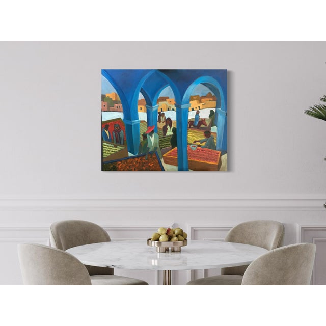 2010s Marc Zimmerman Original Oil Painting "The Market", Moroccan Marketplace Scene, Cubist-Inspired Figures, Coastal Contemporary Art For Sale - Image 5 of 7