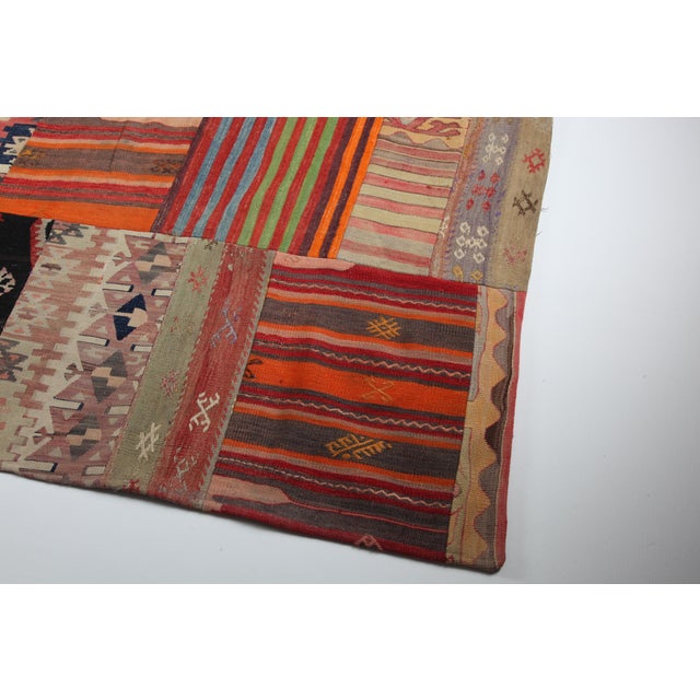 Mid 20th Century Authentic Turkish Kilim Patchwork Rug With Tribal & Geometric Designs -5' 7'' X 9' 10'' For Sale - Image 4 of 10