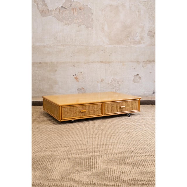 Wood Bamboo and Woven Rush Coffee Table, 1970s For Sale - Image 7 of 7