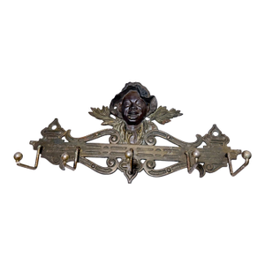 Antique Americana Boy Bronze Patinated Cast Iron Coat Hat Rack Wall Hook Hanger