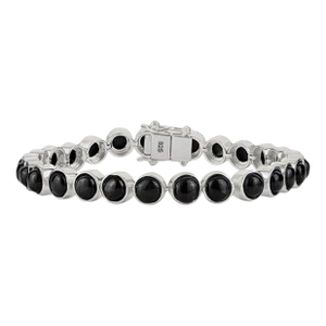Natural Black Star Cabochon Gemstone Modern Tennis Bracelet in 925 Silver