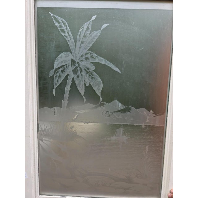 Antique Internal Etched Glass Door with Mediterranean Scene For Sale - Image 6 of 7
